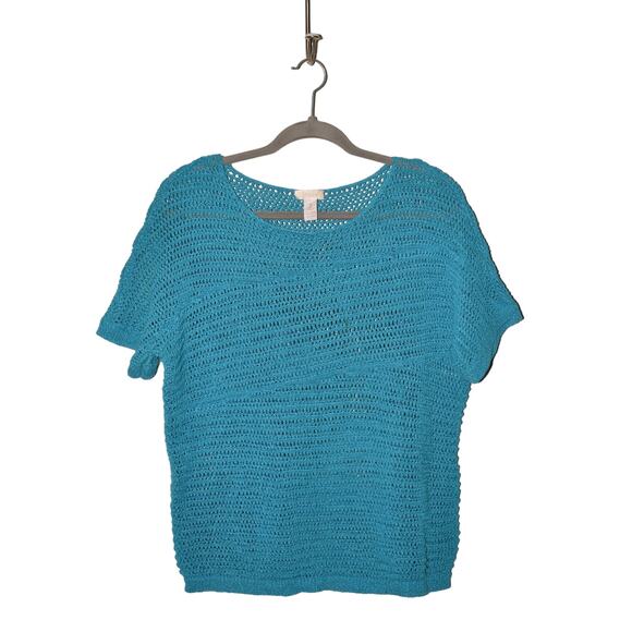 CHICO'S $88 Sheer Loose Knit Round Neck Short Sleeve Sweater Chico's 2‎ / US 12 - Picture 1 of 4